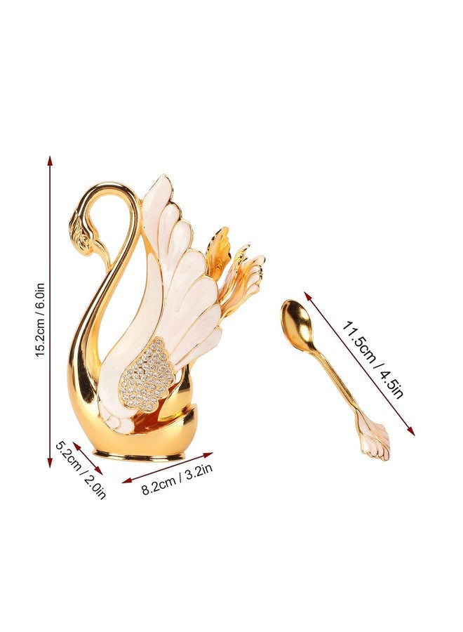 Fdit Spoons, Innovative Swan Base Holder Gold Smoother Coffee Dinnerware Set with Forks Spoons (Golden White Spoons) - Image 2