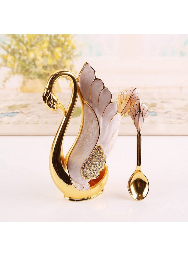 Fdit Spoons, Innovative Swan Base Holder Gold Smoother Coffee Dinnerware Set with Forks Spoons (Golden White Spoons) - Image 3