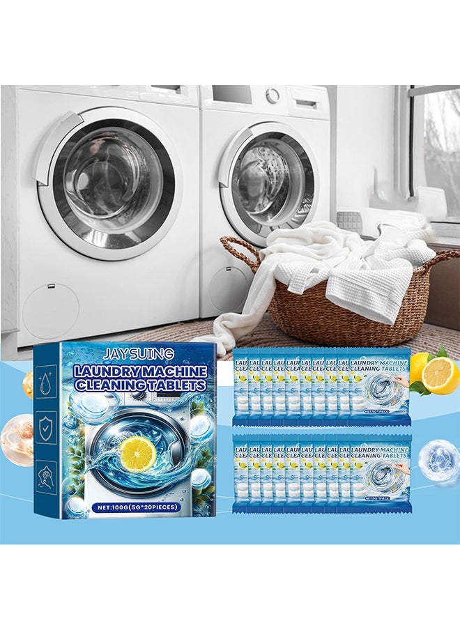 Jaysuing 20 Pcs Washing Machine Cleaner Effervescent Tablets, Washing Machine Cleaner Descaling Agent, Deep Cleaning Tablets, Suitable For Washing Machine Cleaning, Sterilization, Dirt Removal  - Image 1