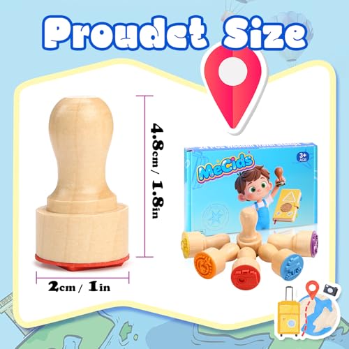 MeCids Kids Wooden Travel Stamps 24 PCS Holiday Travel Stamps Kids Birthday Gift Party Favors Classroom Rewards Art Projects Carnival Prizes for Boys Girls - Image 5