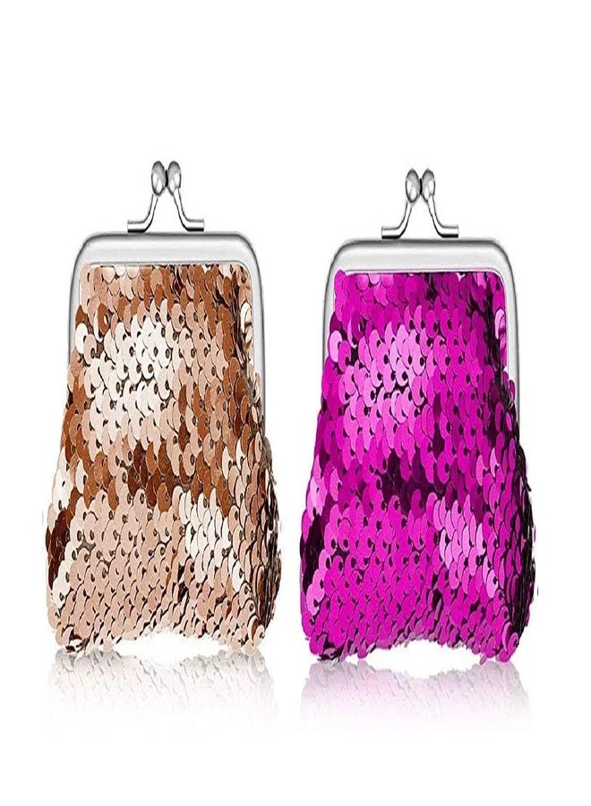 ANESHA Sequin Sippi Coin Purse for Women and Girls Retro Money Pouch with Kiss-Lock Buckle Small Wallet Card Change Holder Pack of 2 (9 x 7 CM) - Image 5