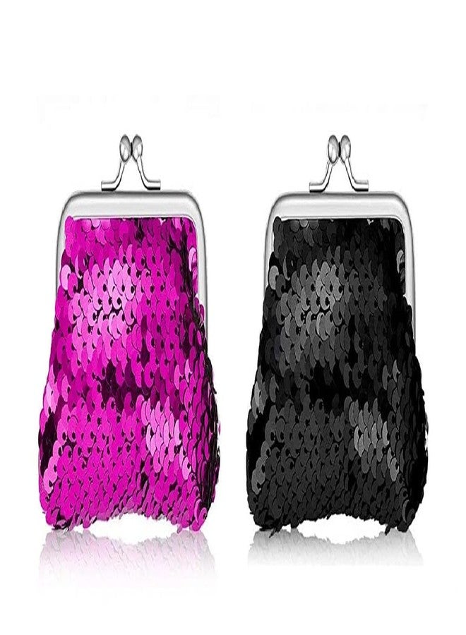 ANESHA Sequin Sippi Coin Purse for Women and Girls Retro Money Pouch with Kiss-Lock Buckle Small Wallet Card Change Holder Pack of 2 (9 x 7 CM) - Image 1