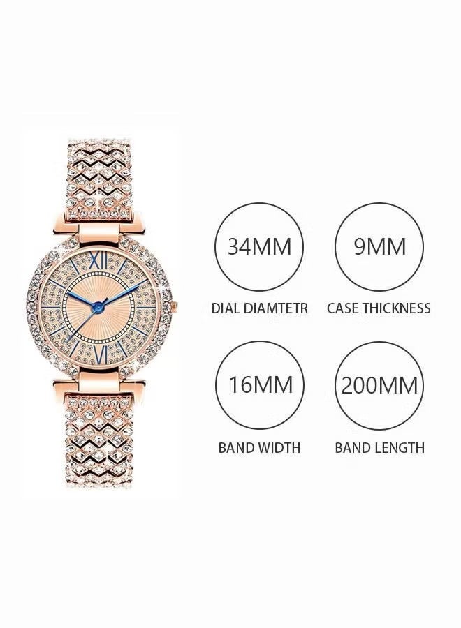 امريوريو النساء سوار حزام الكوارتز ساعة، الماس الرائعة والمعصرة ساعة، مستدير رقم الساعة مع كامل ديكور Rhinestone - Image 2