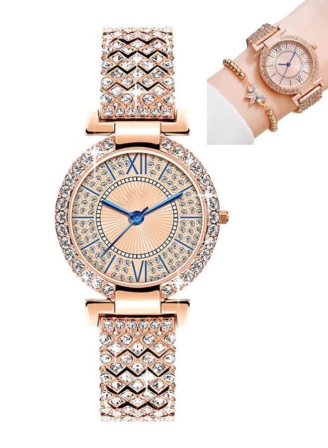 امريوريو النساء سوار حزام الكوارتز ساعة، الماس الرائعة والمعصرة ساعة، مستدير رقم الساعة مع كامل ديكور Rhinestone - Image 1