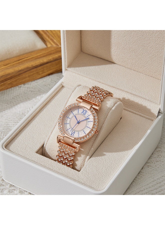 امريوريو النساء سوار حزام الكوارتز ساعة، الماس الرائعة والمعصرة ساعة، مستدير رقم الساعة مع كامل ديكور Rhinestone - Image 4