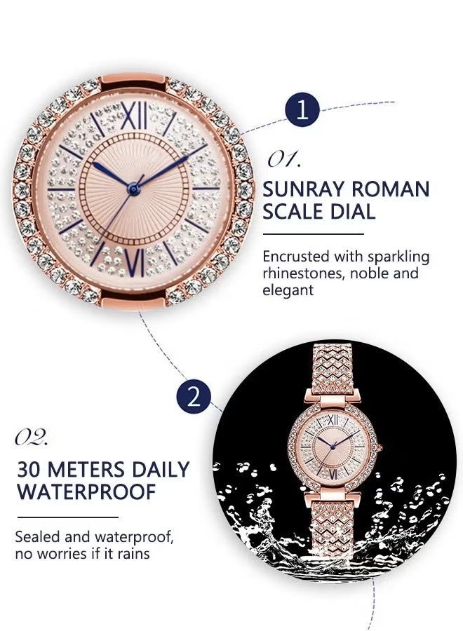 امريوريو النساء سوار حزام الكوارتز ساعة، الماس الرائعة والمعصرة ساعة، مستدير رقم الساعة مع كامل ديكور Rhinestone - Image 3