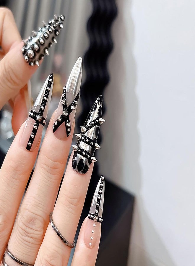 HYWWPFLAY 3D Mini Metal Punk Nail Art Studs, Mixed Sizes Gold & Silver Cone Spikes Nail Charms, Alloy Nails Rivets Decoration for Goth Y2K Jewelry Manicure DIY Accessories with Pickup Pen & Tweezers - Image 4