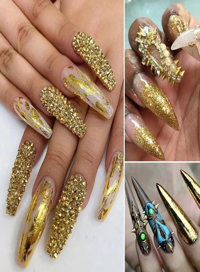 HYWWPFLAY 3D Mini Metal Punk Nail Art Studs, Mixed Sizes Gold & Silver Cone Spikes Nail Charms, Alloy Nails Rivets Decoration for Goth Y2K Jewelry Manicure DIY Accessories with Pickup Pen & Tweezers - Image 5