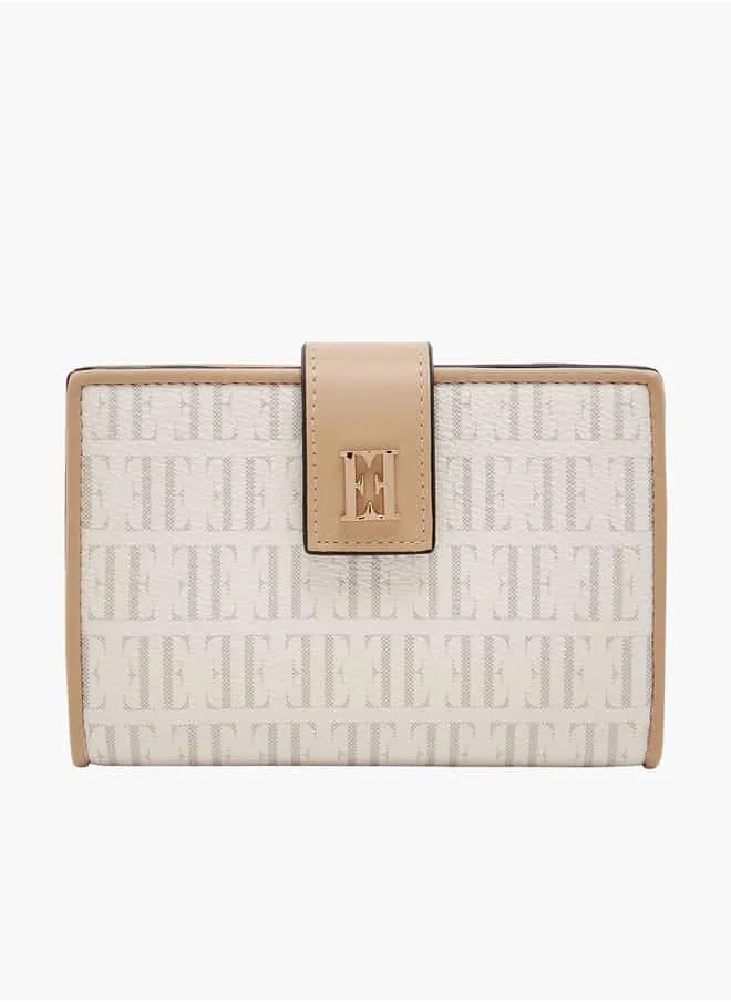 ايل Women Monogram Print Bi-Fold Wallet with Button Closure