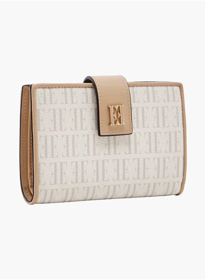 ايل Women Monogram Print Bi-Fold Wallet with Button Closure