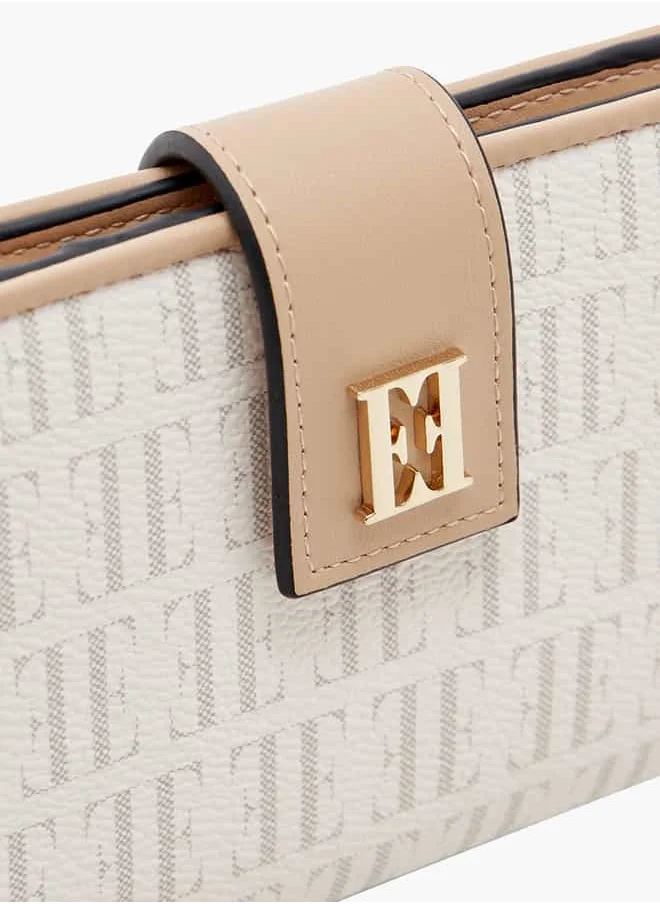 ELLE Women Monogram Print Bi-Fold Wallet with Button Closure