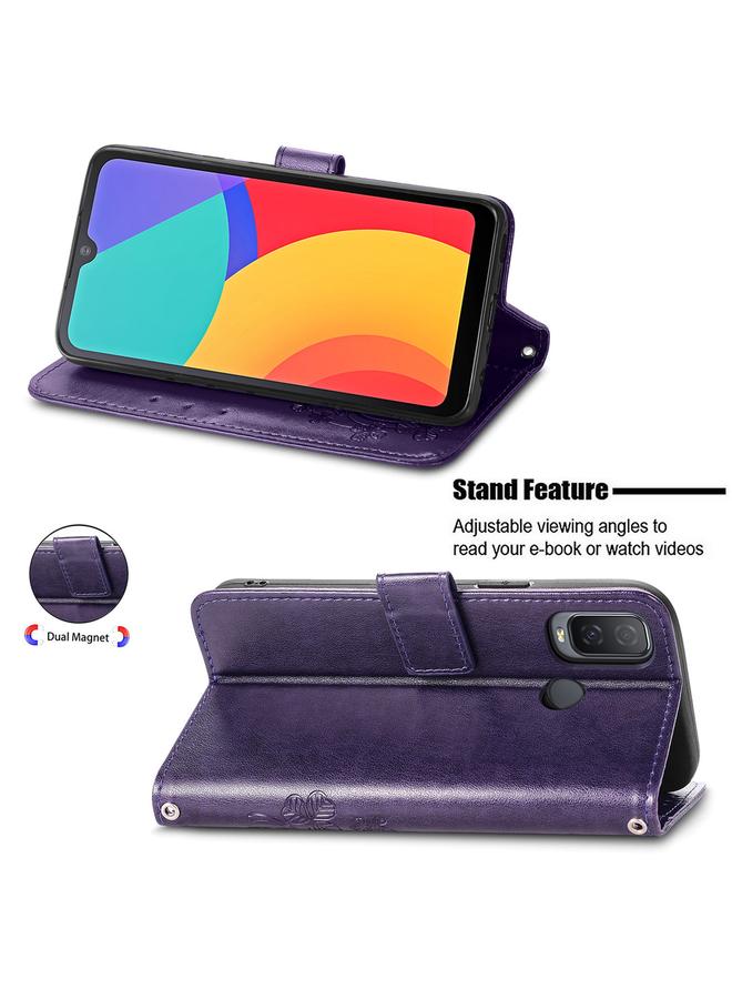 S-TOP Case For Alcatel 1L 2021 Four-leaf Clasp Embossed Buckle Mobile Phone Protection Leather Case with Lanyard & Card Slot & Wallet & Bracket Function - Image 4