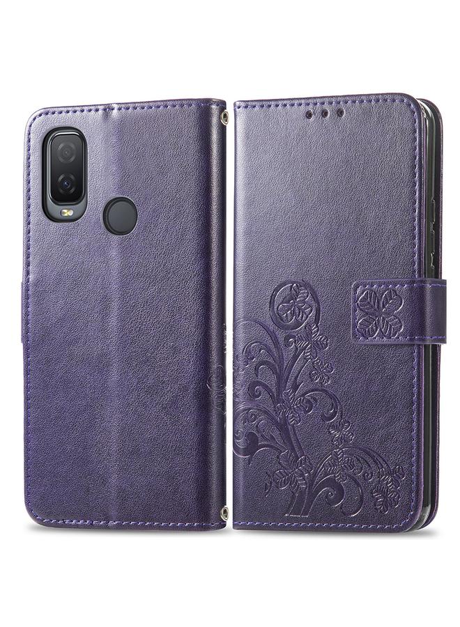 S-TOP Case For Alcatel 1L 2021 Four-leaf Clasp Embossed Buckle Mobile Phone Protection Leather Case with Lanyard & Card Slot & Wallet & Bracket Function - Image 2