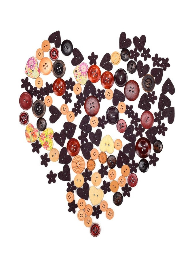 أي كامو أزرار خشبية من iKammo لعيد الميلاد، أزرار خياطة خشبية بفتحتين، متوافقة مع زينة سجل القصاصات للأطفال، ألوان عيد الميلاد، أحجام وأنماط متنوعة (قلب القهوة) - Image 5