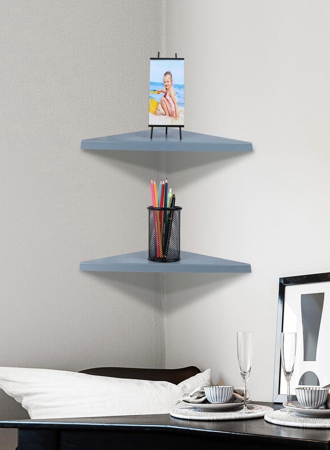 evron Corner Mounting Shelf,Easy to Install Wall Corner Shelf,Wood Immitation with Hole Pattern,Set of 2 (Grey) - Image 5