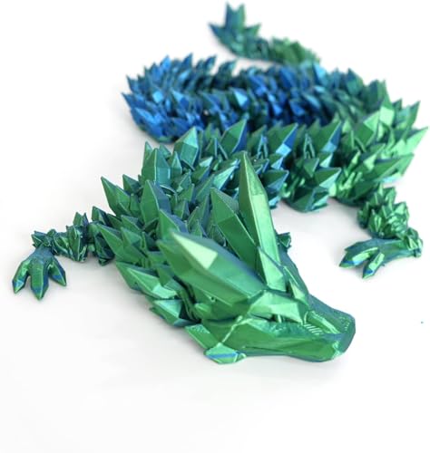 Flavery 3D Printed Dragon 24 inch Large Pearly Sheen Articulated Dragon Fidget Toy 3D Printed Gift for Birthday Figurine DecorGreen Mix Blue - Image 1