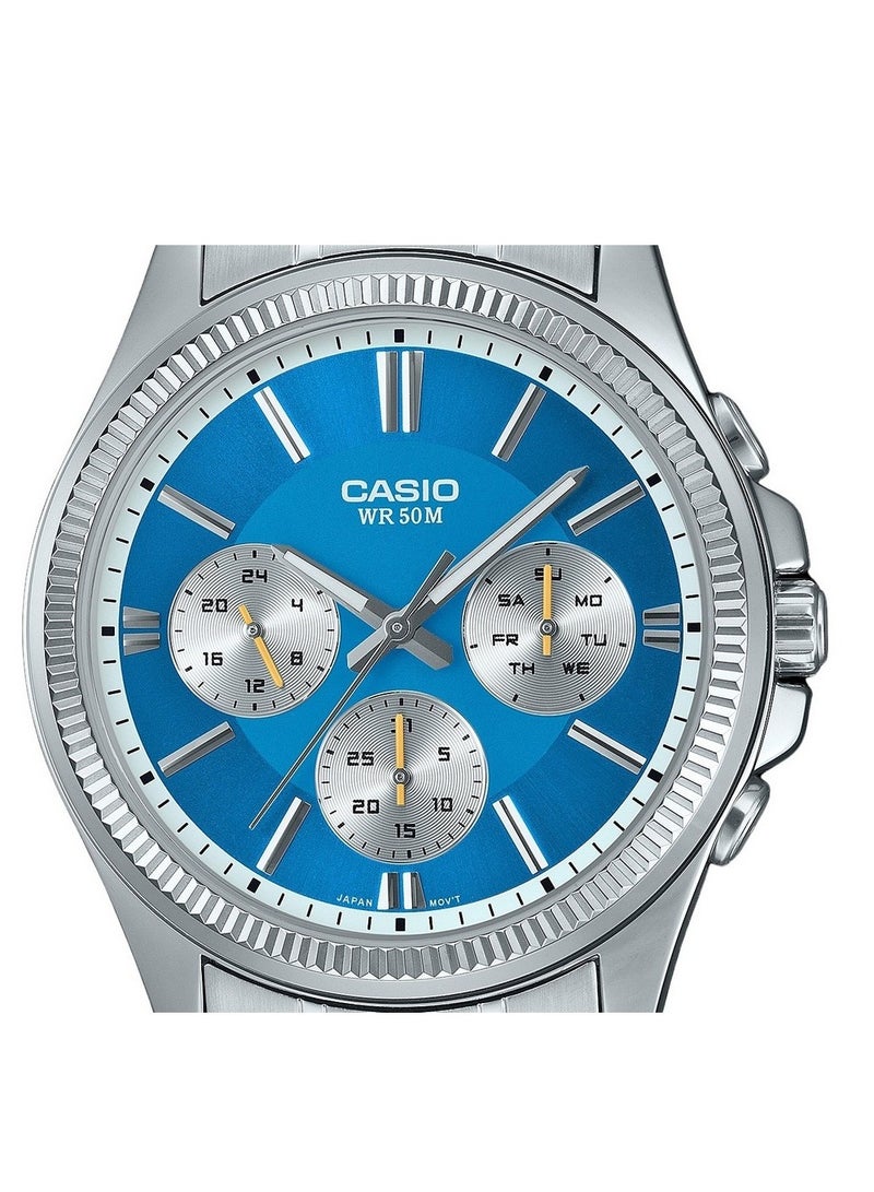 كاسيو ساعة كاسيو انتيسر انالوج بعقارب ستانلس ستيل ومينا ازرق كوارتز MTP-1375D-2A2 للرجال - Image 3