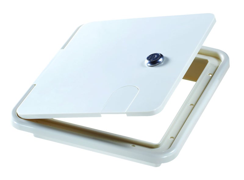 RV Designer B152, Locking Electrical Cable Hatch, 8.5 inch x 8 inch x 1.5 inch, Polar White - Image 3