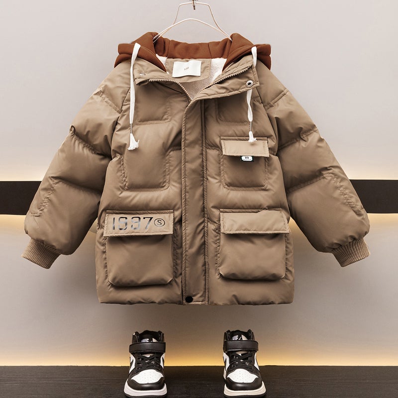Boys' Winter Cotton-Padded Jacket With Fleece Lining, Thickened And Warm, No-Wash Winter Coat 2023, Fashionable Children'S Cold-Proof Down Cotton Jacket - Image 1