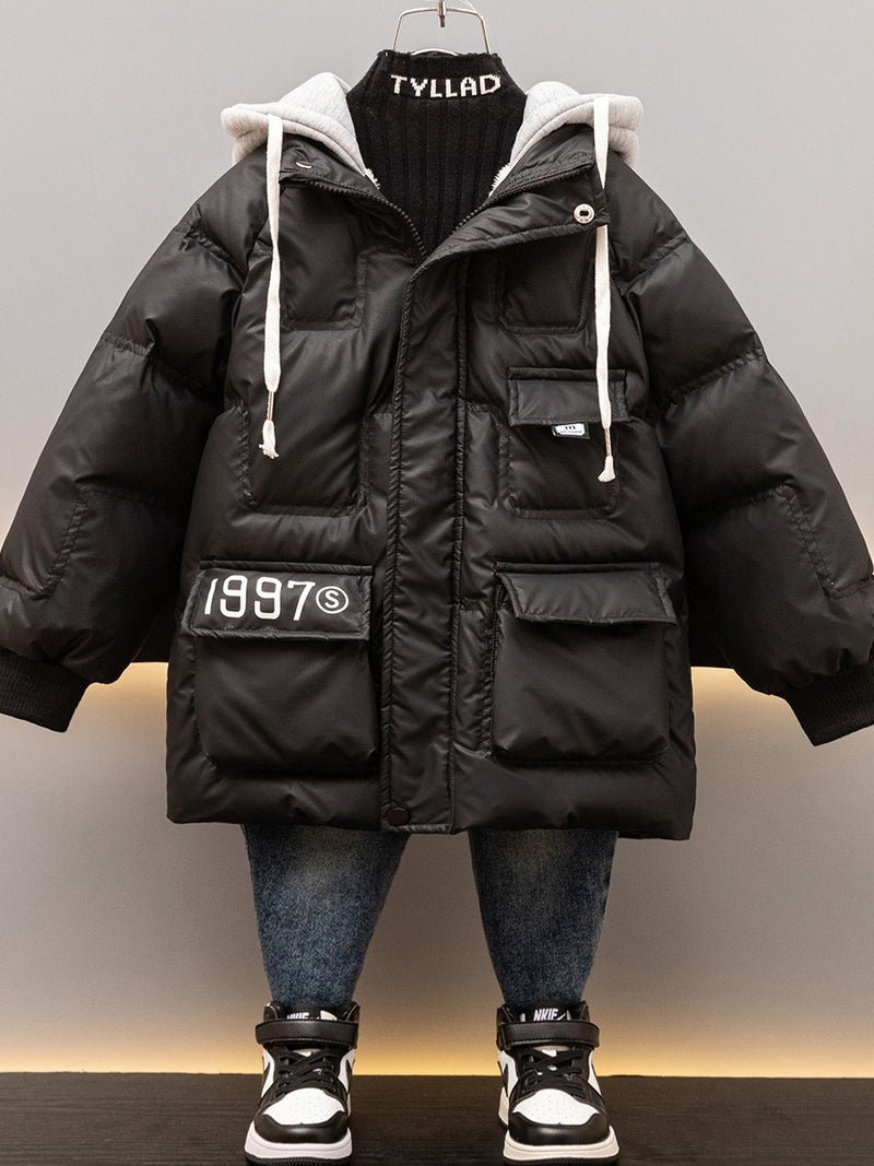 Boys' Winter Cotton-Padded Jacket With Fleece Lining, Thickened And Warm, No-Wash Winter Coat 2023, Fashionable Children'S Cold-Proof Down Cotton Jacket - Image 3