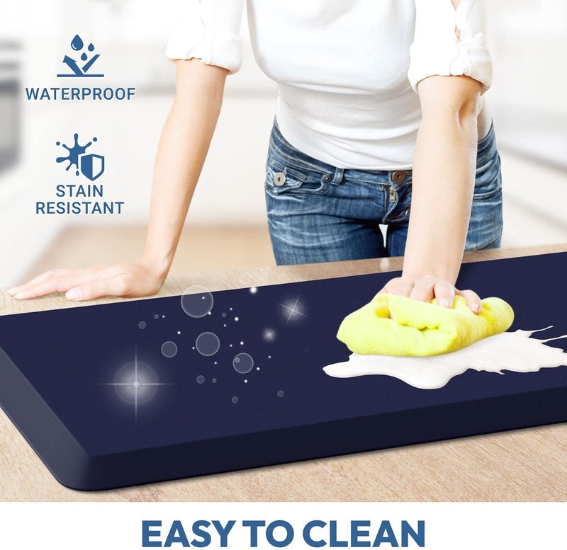 StepLively 4/5 Inch Thick Kitchen Mat - Cushioned Anti Fatigue Mats for Kitchen Floor - Easy to Clean, Waterproof, Non-Slip Kitchen Rug for Sink, Office, Kitchen (17''x28'' Blue) - Image 3