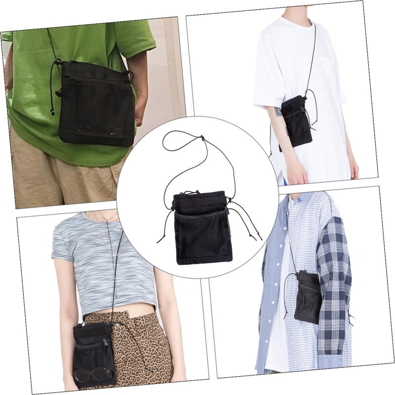 Mesh Crossbody Bag For Men And Women With Hollow Design Phone Pocket Black Casual Travel Storage - Image 3