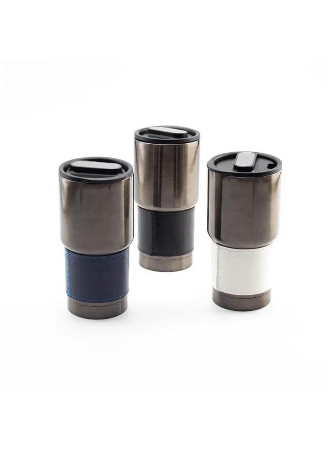 Hans Larsen blue Hans Larsen BOLIN 530ml Double Wall Vacuum Insulated Stainless Steel Tumbler with PU Grip Sleeve, Leak-Resistant Lid, Hot & Cold Travel Mug, Gunmetal Finish, Fits Car Cup Holders - Blue  | Best Price UAE