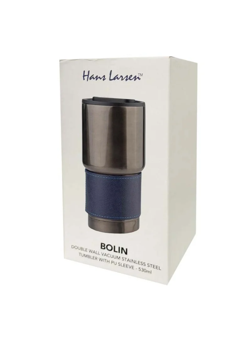 Hans Larsen blue Hans Larsen BOLIN 530ml Double Wall Vacuum Insulated Stainless Steel Tumbler with PU Grip Sleeve, Leak-Resistant Lid, Hot & Cold Travel Mug, Gunmetal Finish, Fits Car Cup Holders - Blue  | Best Price UAE
