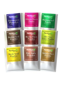 Herbtoniq Herbal Hair Care Combo Trial Pack Of 9 Natural Herbal Powders For Pre-Shampoo Treatment, Hair Mask, And Scalp Rejuvenation - Suitable For All Hair Types - 40G Each  - Image 1