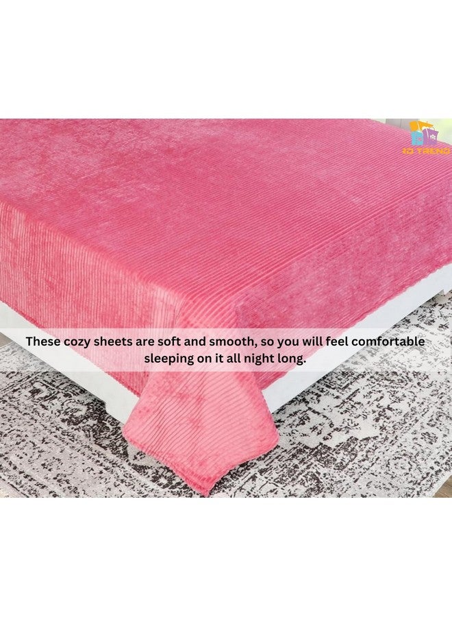 RD TREND 190 GSM Flannel Warm Bedsheets for Winter Double Flat Size (90 x 100 Inches) with 2 Pillow Cover Size (18x28 Inches) Color-Salmon, Striped - Image 5