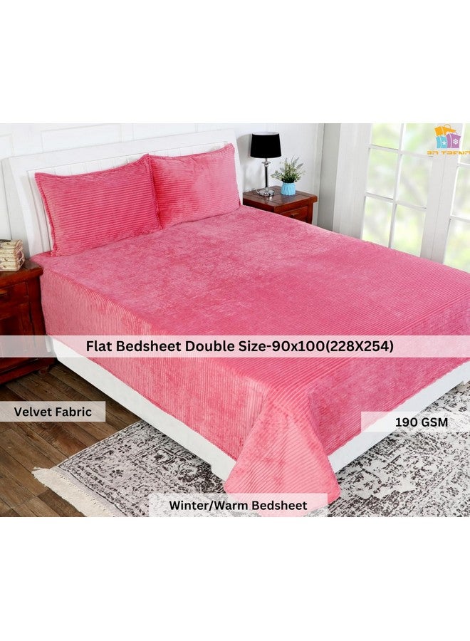RD TREND 190 GSM Flannel Warm Bedsheets for Winter Double Flat Size (90 x 100 Inches) with 2 Pillow Cover Size (18x28 Inches) Color-Salmon, Striped - Image 2