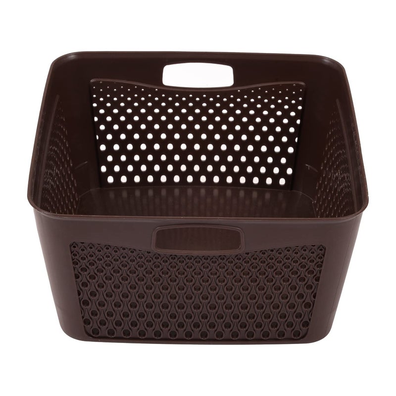 Kuber Industries Kuber Industries Netted Design Unbreakable Multipurpose Square Shape Plastic Storage Baskets with lid Large (Brown)  - Image 4