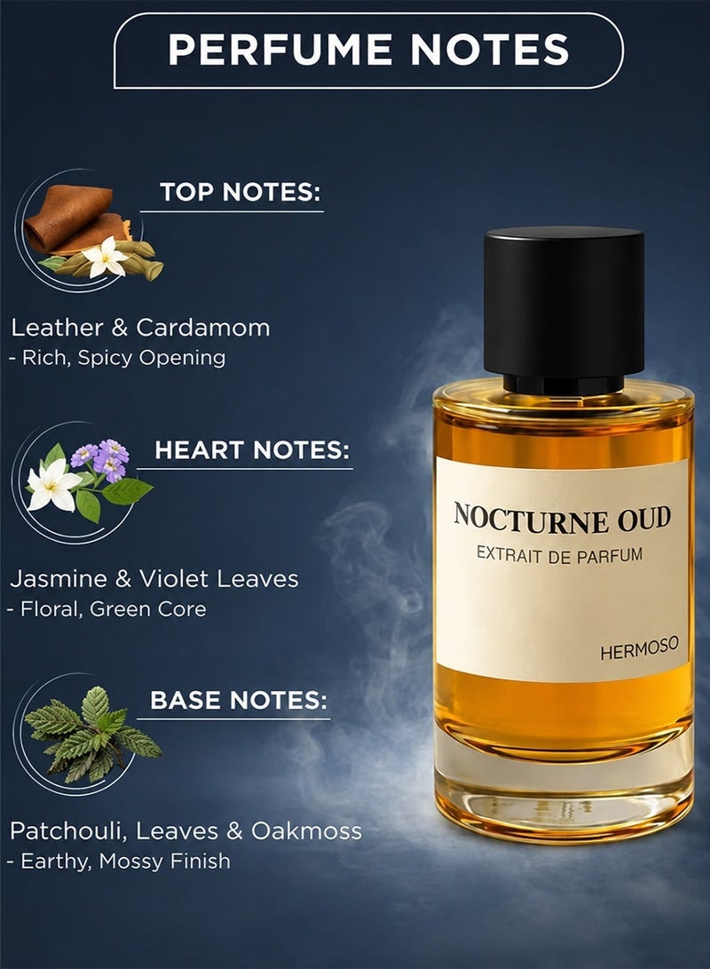 Hermoso Men’s Perfume Nocturne Oud EDP 100ml | Long Lasting Perfume for Men with Leather & Cardamom Notes | Luxury Arabic Perfume for Men - Image 2