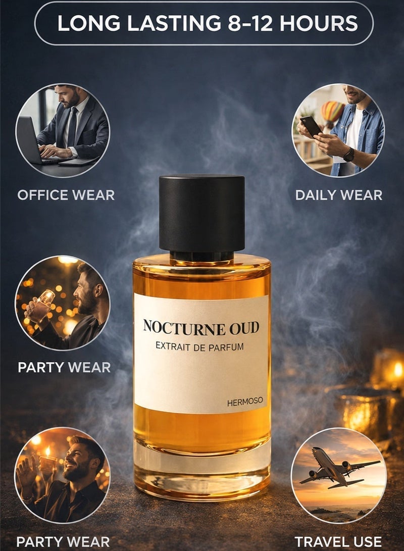 Hermoso Men’s Perfume Nocturne Oud EDP 100ml | Long Lasting Perfume for Men with Leather & Cardamom Notes | Luxury Arabic Perfume for Men - Image 3