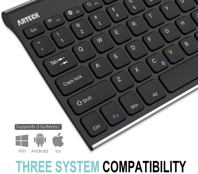 Arteck Bluetooth Keyboard, Stainless Steel Universal Portable Wireless Bluetooth Keyboard for iOS iPad 10.2-inch, Air, Pro, Mini, Android, Windows Tablets PC Smartphone Built in Rechargeable Battery - Image 3