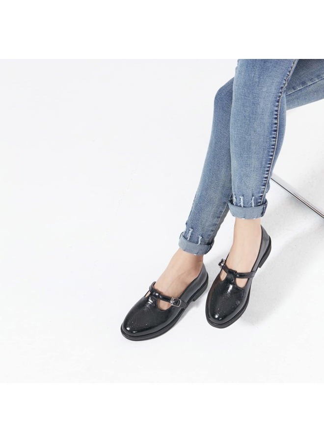 TRULAND Women's Leather Mary Jane Oxfords Shoes - Slip On T-Strap Loafers Casual Closed Toe Dressy Flats Shoes for Office Work (9.5,All Black) - Image 5