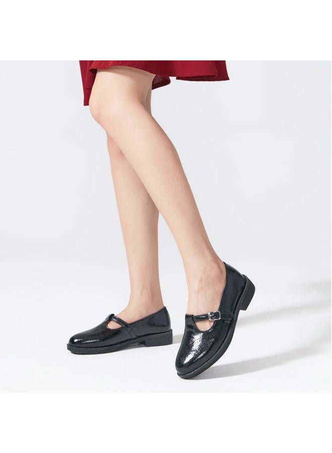 TRULAND Women's Leather Mary Jane Oxfords Shoes - Slip On T-Strap Loafers Casual Closed Toe Dressy Flats Shoes for Office Work (9.5,All Black) - Image 4