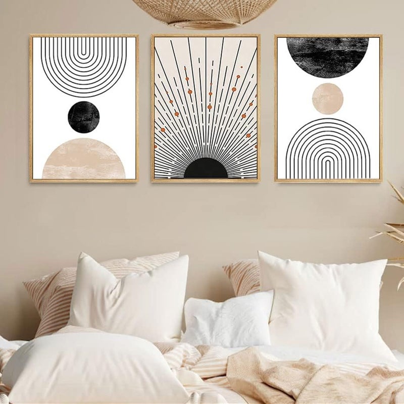 LOARTVE 3 Pcs Boho Wall Art Mid Century Modern Neutral Abstract Geometric Line Minimalist Black and White Beige Sun Wall Decor Poster Pictures Prints for Living Room Bedroom Bathroom Office Home Unframed - Image 5