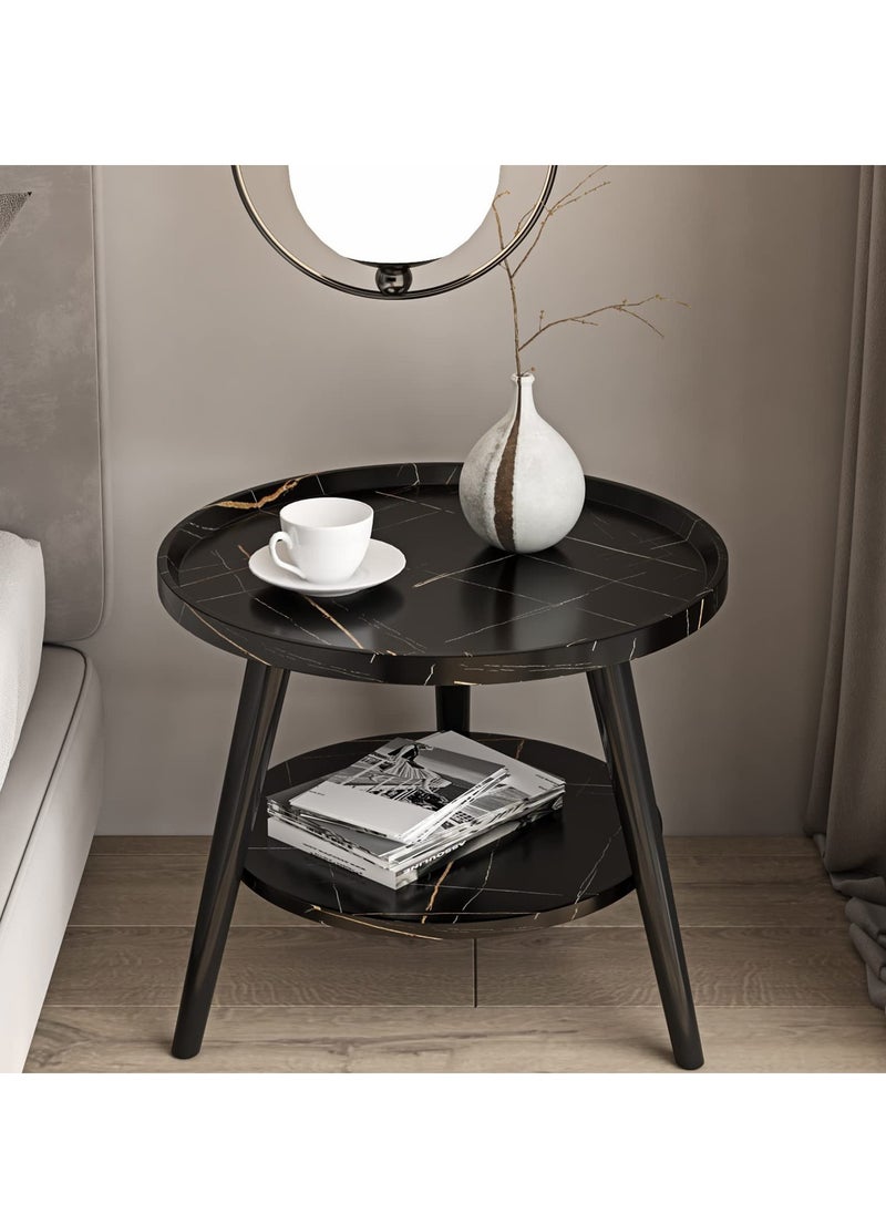 XiuWoo - Small Round Side Table, 2-Tier Round End Table/Bedside Table,Storage Table, Mid Century Modern Coffee Table with Metal Frames for Living Room Side Table, Easy Assembly - Image 1