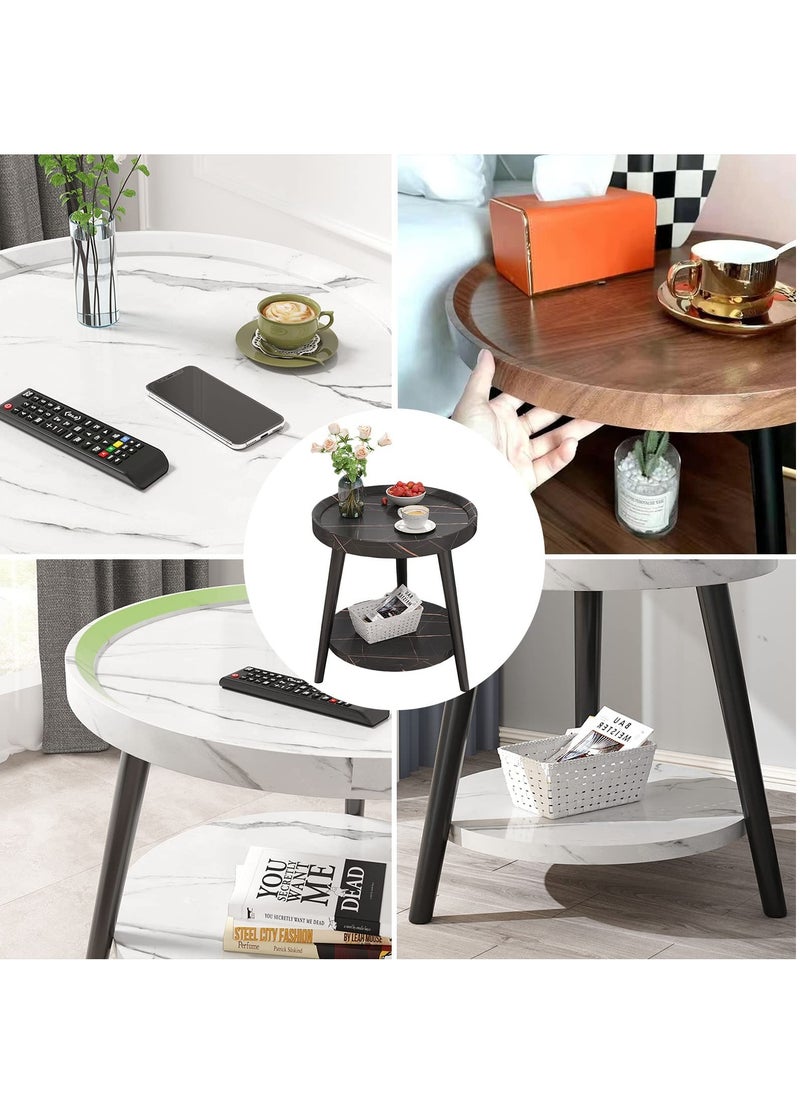 XiuWoo - Small Round Side Table, 2-Tier Round End Table/Bedside Table,Storage Table, Mid Century Modern Coffee Table with Metal Frames for Living Room Side Table, Easy Assembly - Image 1