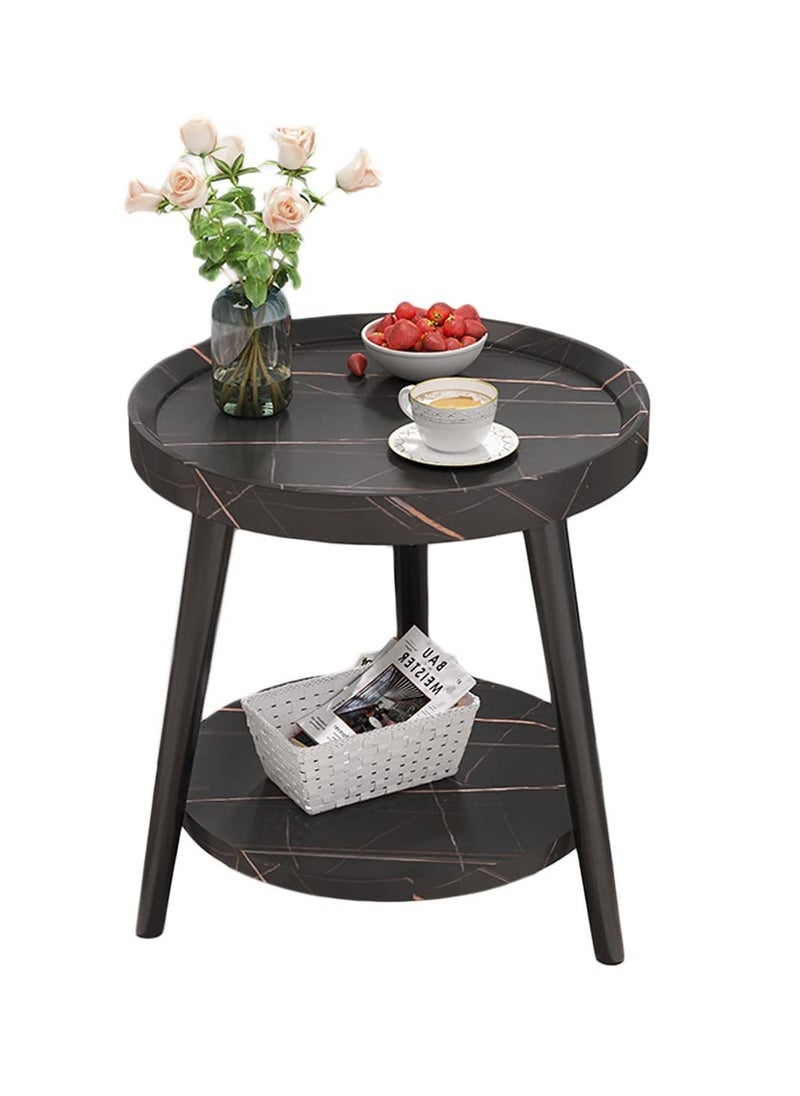 XiuWoo - Small Round Side Table, 2-Tier Round End Table/Bedside Table,Storage Table, Mid Century Modern Coffee Table with Metal Frames for Living Room Side Table, Easy Assembly - Image 1