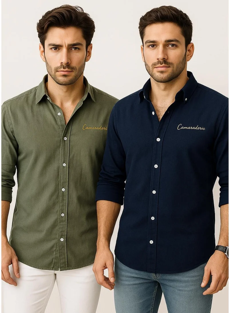 ثوجفيت قميص كتان فاخر عبوة من قطعتين أزرق + أخضر