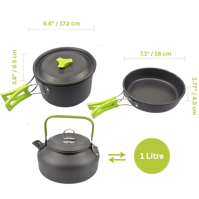 DPCR 12-Piece Camping Cookware Mess Kit with Tea Pot, Lightweight Nonstick Pot & Pan Set with Spork, Bowls, Knife & Travel Bag – Compact Outdoor Cooking Gear for Backpacking, Hiking, Scouts - Image 3