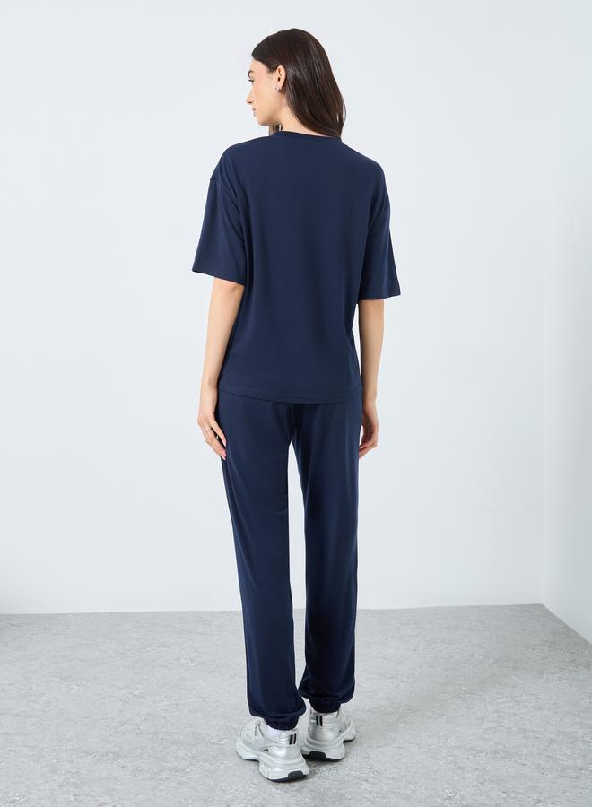 Take Two Dark Blue NYC Print T-Shirt and Joggers Co-Ords - Image 4