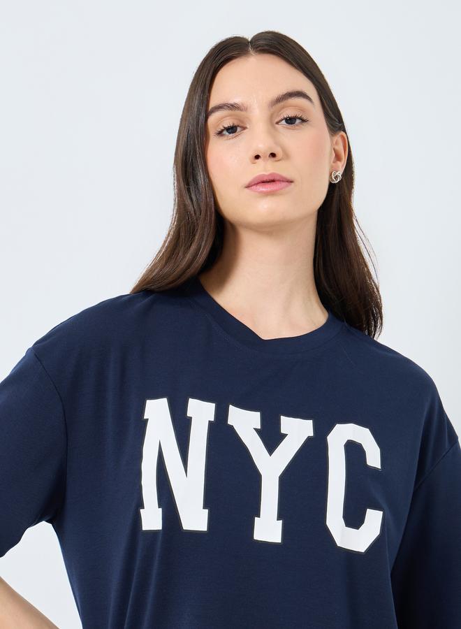 Take Two Dark Blue NYC Print T-Shirt and Joggers Co-Ords - Image 3