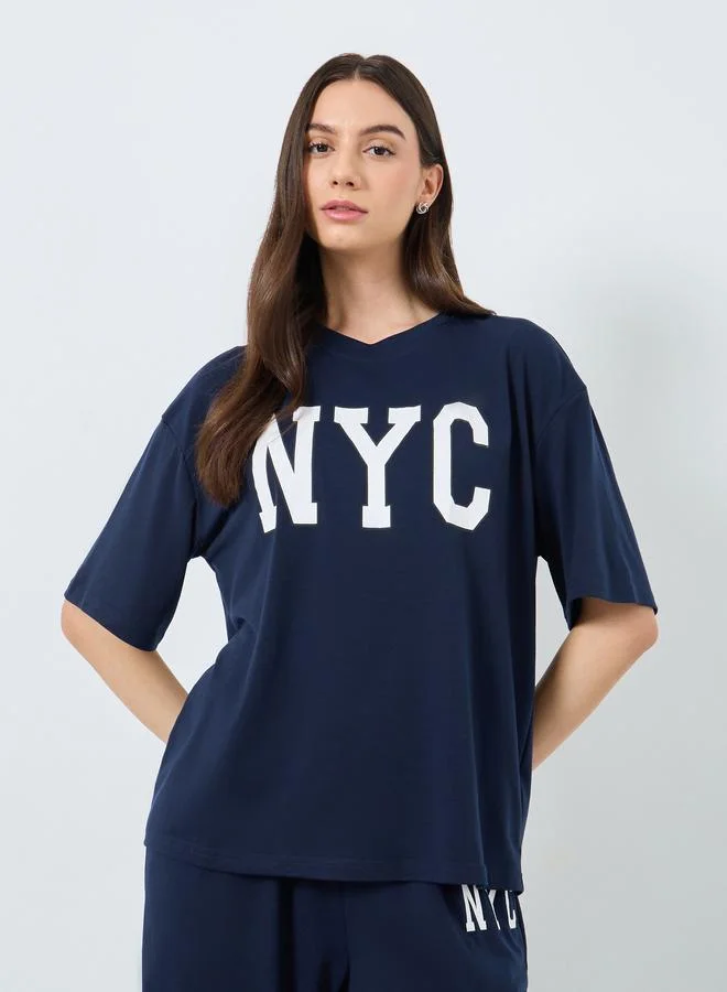Take Two Take Two Dark Blue NYC Print T-Shirt and Joggers Co-Ords
