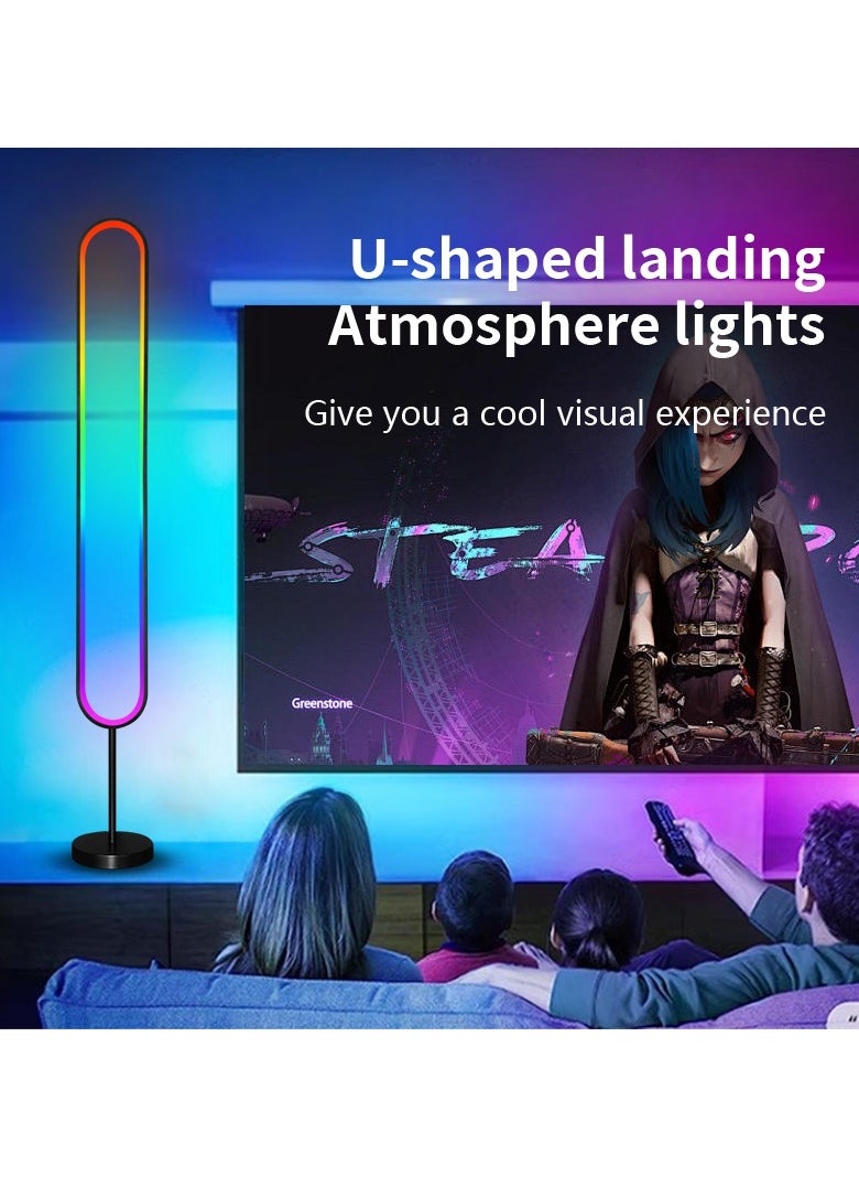 U-Shape LED Corner Floor Lamp | 10W Color Changing Lamp,Sleek Minimalist Design, Dimmable RGB Color Changing, with APP and Remote Control, Music Sync Mode, Ambient Lighting for Living Room, Gaming Room,Bedroom | Energy Efficient
