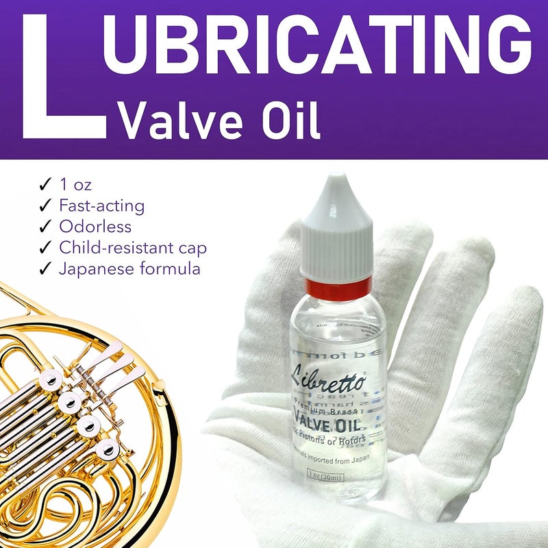 Libretto French Horn ALL-INCLUSIVE Cleaning & Care Kit with Instructions: Valve Oil + Slide Grease + Cleaning Cloth + Mouthpiece & Bore Brushes, Giftable Handy Case. Clean & Extend Life of your Horn Modern practical shape - Image 3