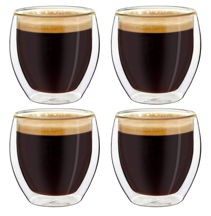 Creano Double Walled Espresso Glasses 100ml  Insulated Coffee Cups  Handmade Heat Resistant Glass  4 pcs Pack of 1