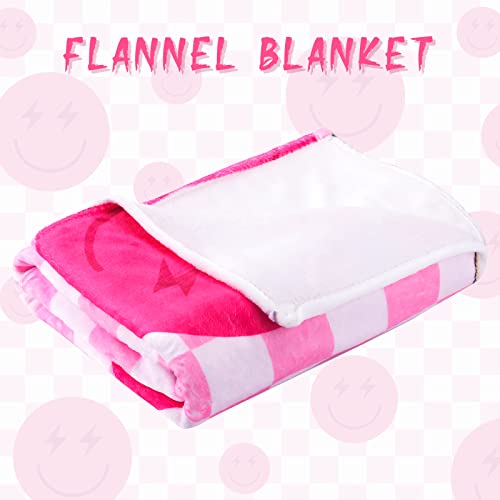 Frienda Preppy Throw Blanket Smile Face Cute Flannel Soft Plush Fuzzy Blanket Preppy Bedding Stuff for Dormitory Living Room 50" x 60"(Checkered Smile Face) - Image 3